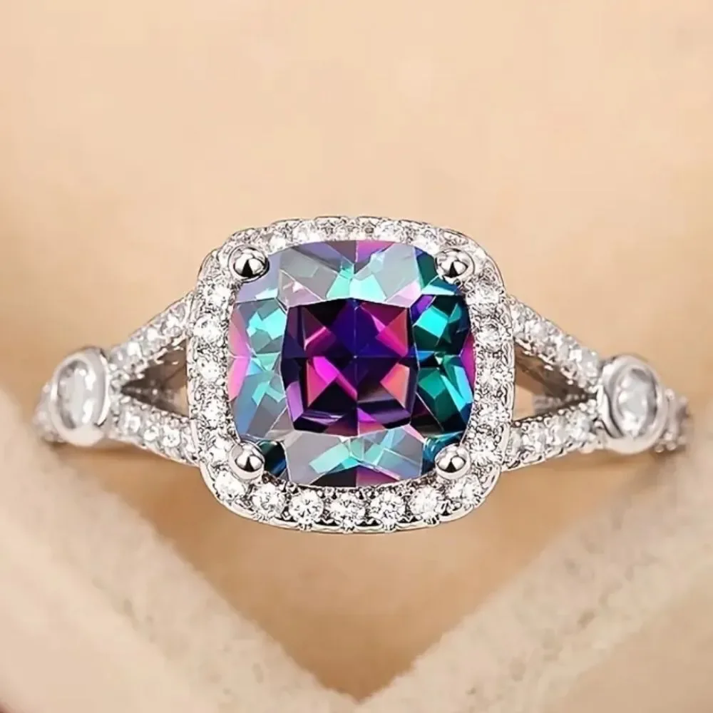 Elegant Multicolor stone wedding ring sz 8